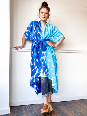 Limited Edition Hand-Dyed High Low Kimono Turquoise Royal