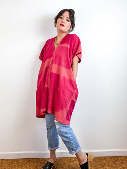 Hand-Dyed Mini Smock Dress Orange Fuchsia Brush