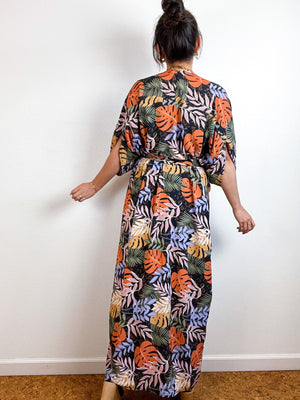 Print High Low Kimono Earthy Tropical Crepe