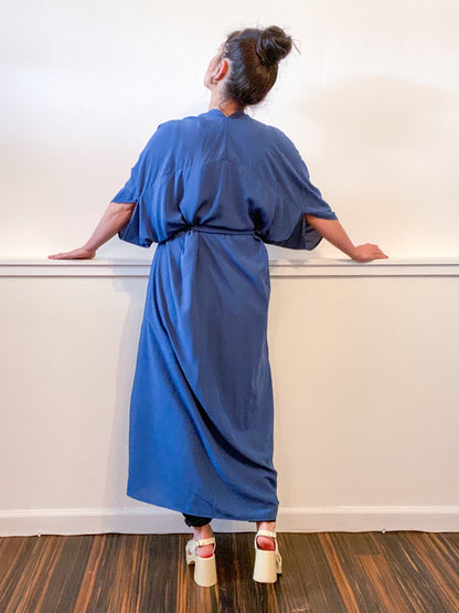 Solid High Low Kimono Classic Blue Rayon Challis
