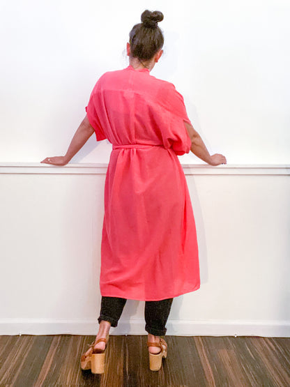 Solid High Low Kimono Coral Cotton Gauze