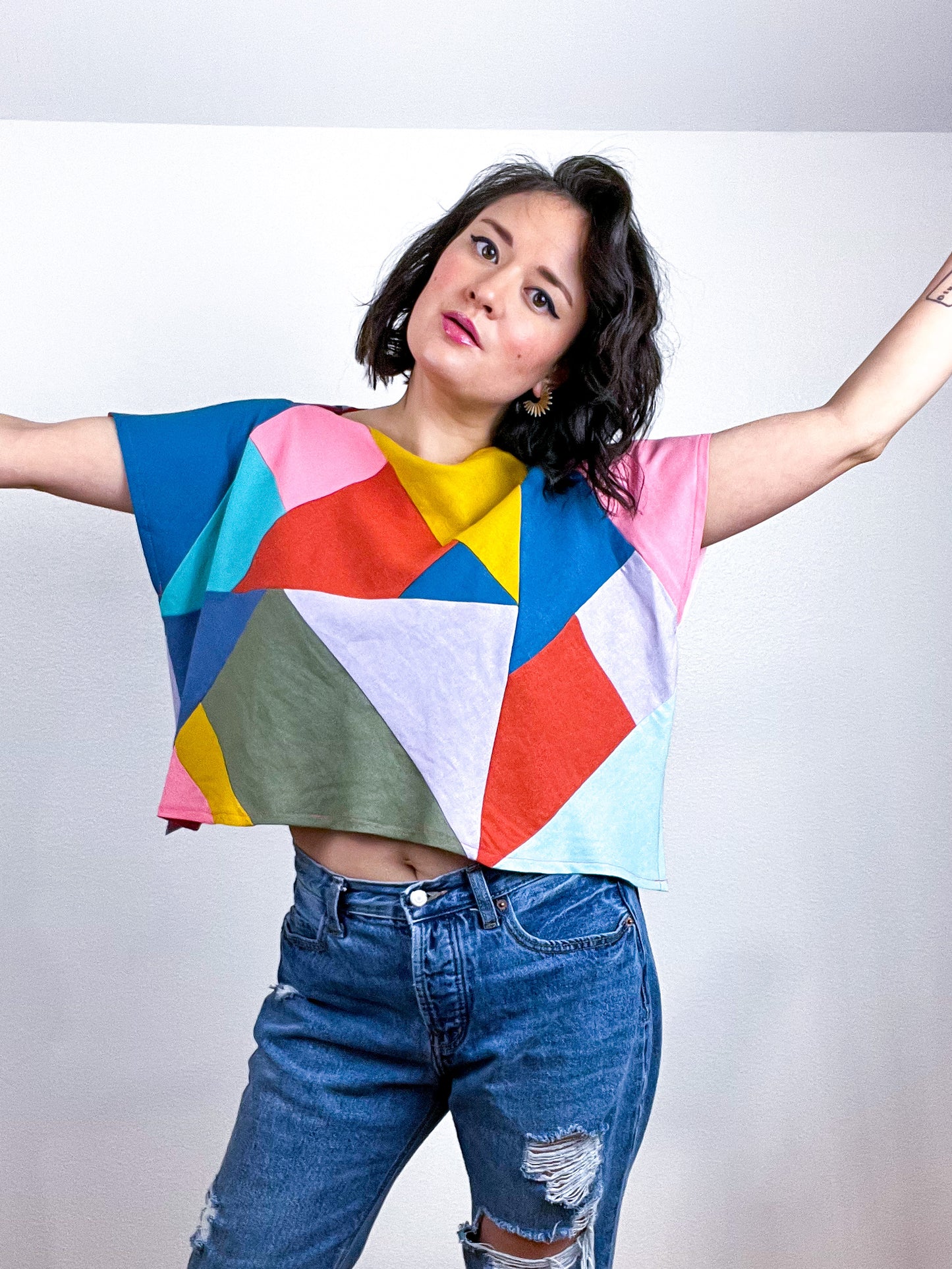 Scrappy Triangles Crop Linen Blend Multi