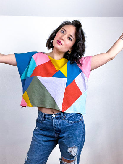 Scrappy Triangles Crop Linen Blend Multi