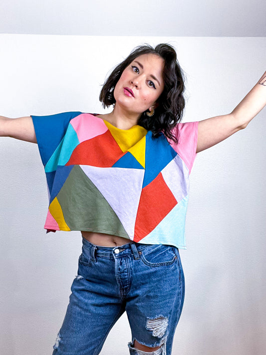 Scrappy Triangles Crop Linen Blend Multi