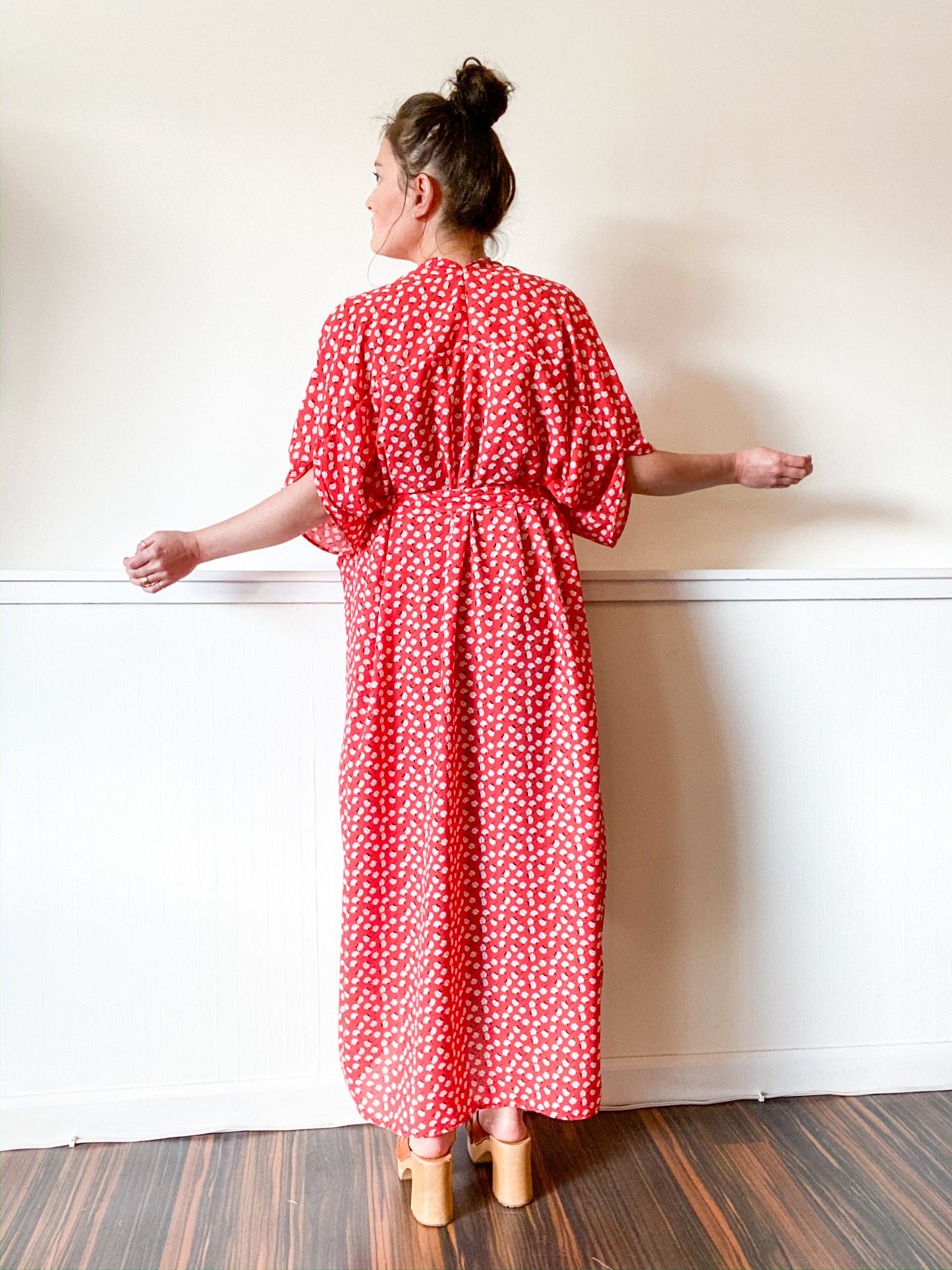 Print High Low Kimono Red Mini Floral