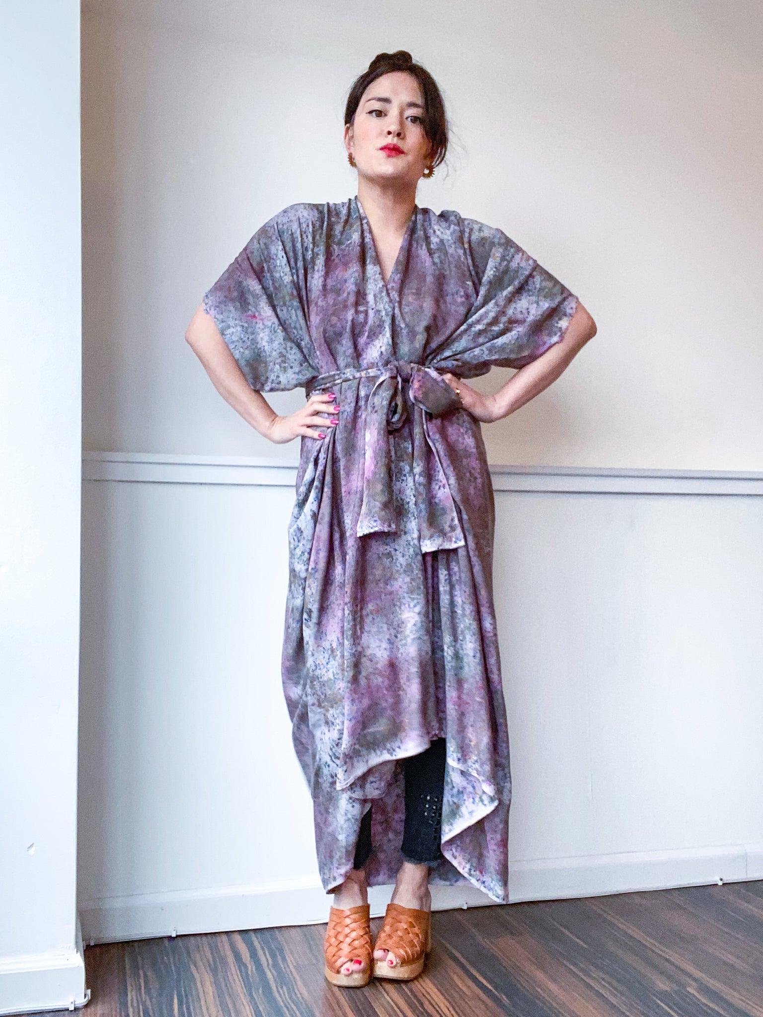 Hand-Dyed High Low Kimono Deconstructed Charcoal Grey