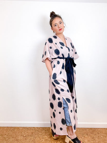 Single Gauze Duster Kimono Blush Dots
