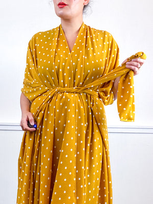Print High Low Kimono Marigold Polka Dots Bubble Crepe