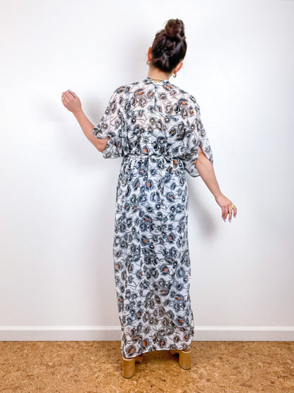 Print High Low Kimono Ivory Poppy Floral Chiffon
