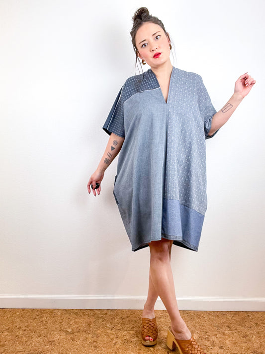 Chambray Smock Dress Patchwork 2