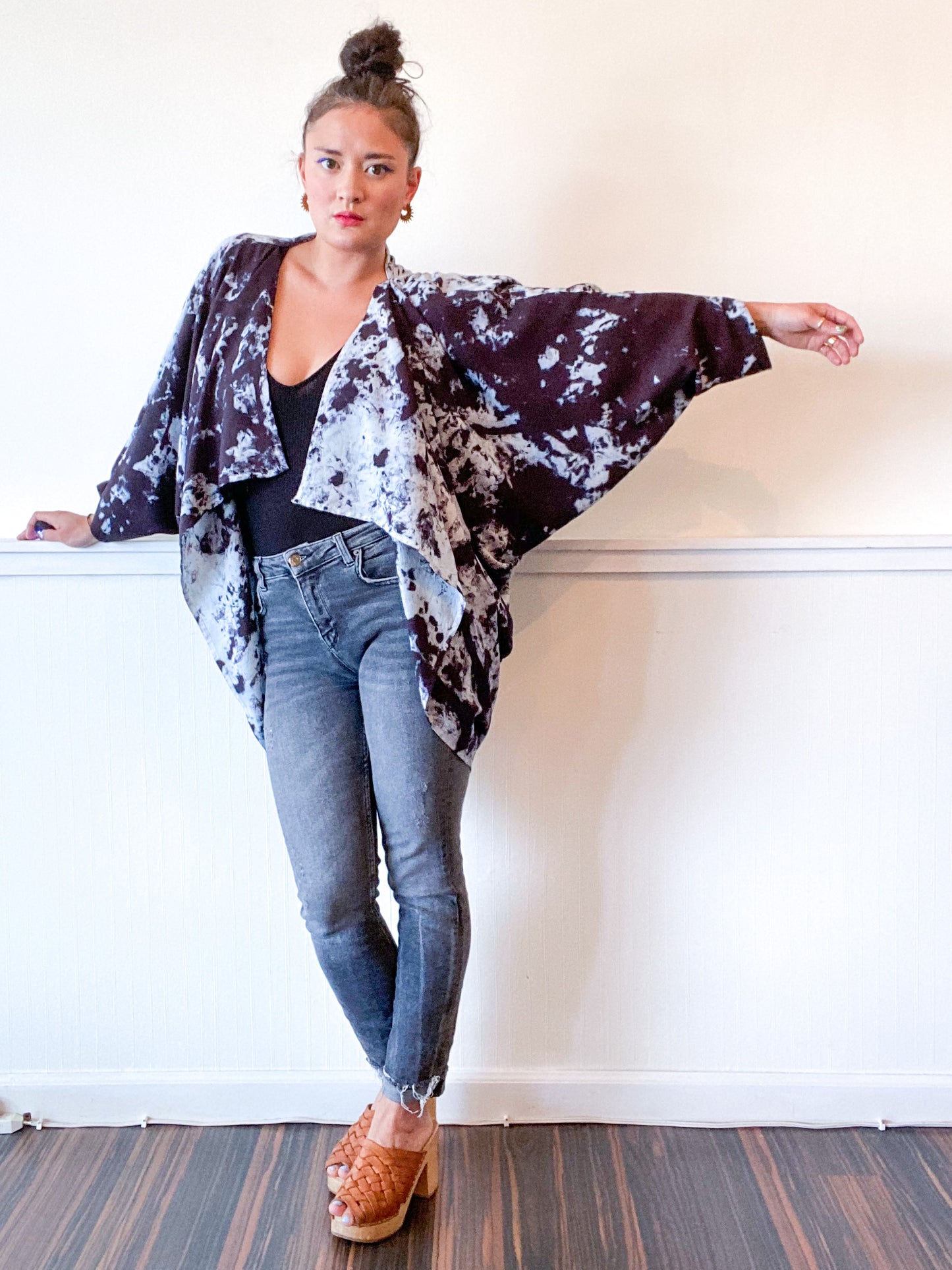 Hand-Dyed Waterfall Kimono Black Ink