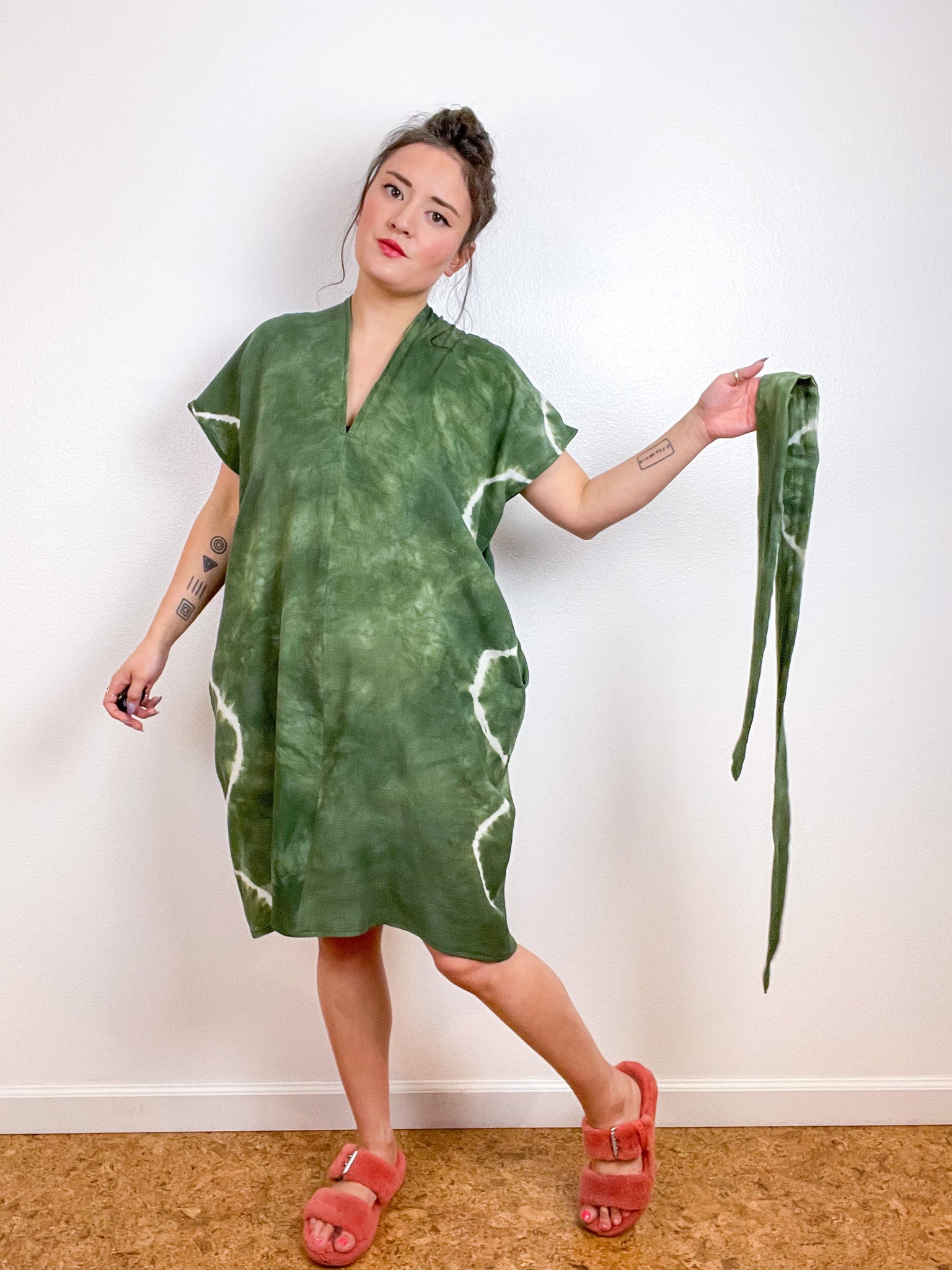 Single Gauze Caftan Dress Green