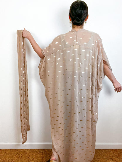 Print High Low Kimono Nude Gold Leaf Chiffon