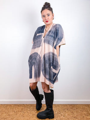 Hand-Dyed Flannel Smock Dress Blush Brushstrokes