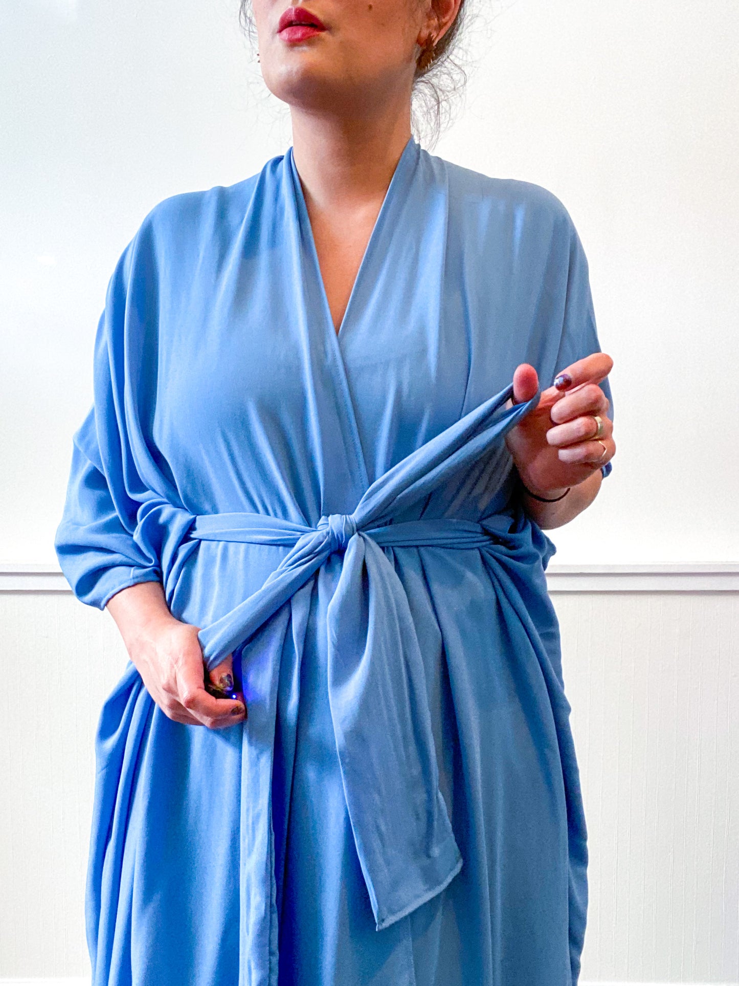 Solid High Low Kimono Powder Blue Rayon Challis