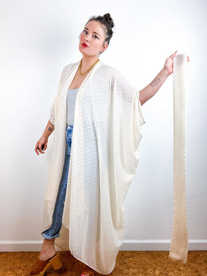 Solid High Low Kimono Ivory Oval Chiffon