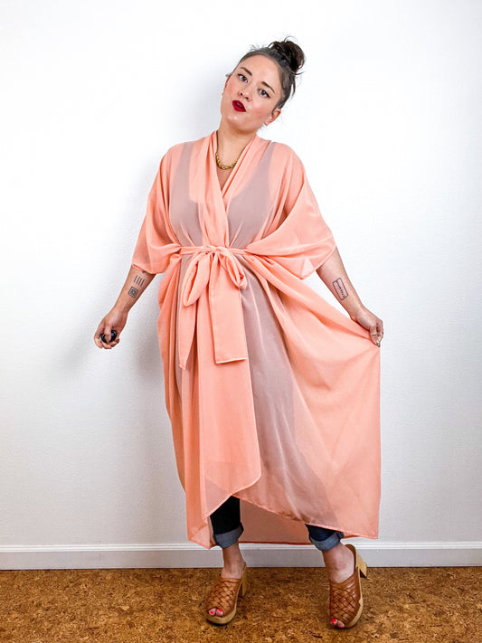 Solid High Low Kimono Peach Chiffon
