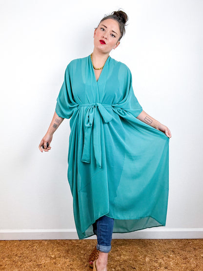 Solid High Low Kimono Jade Green Chiffon