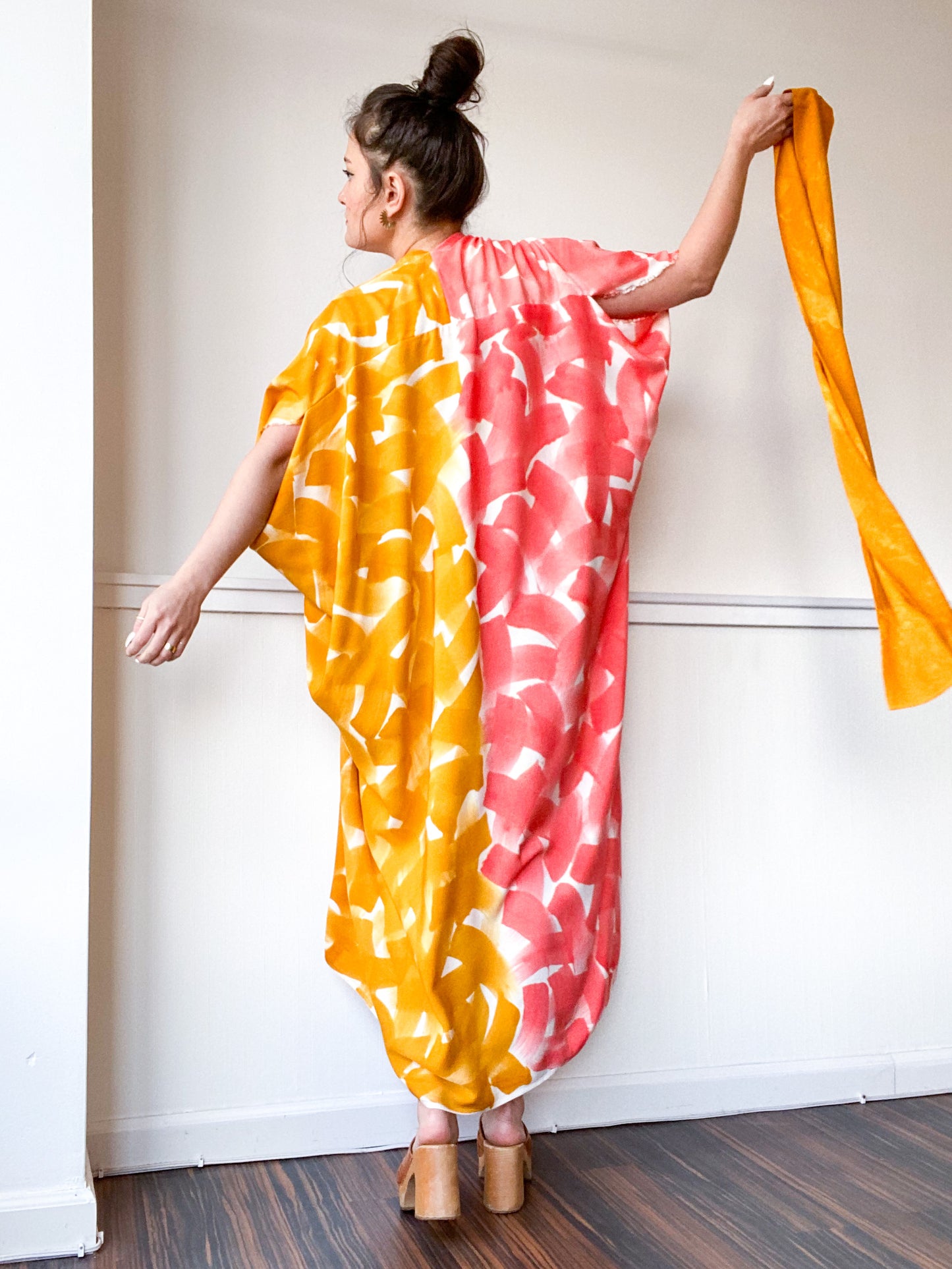 Limited Edition Hand-Dyed High Low Kimono Marigold Coral