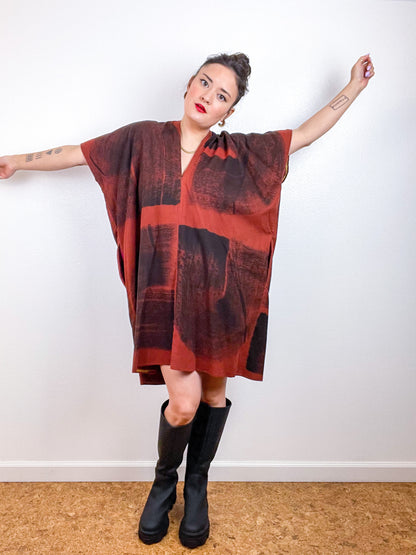 Hand-Dyed Flannel Smock Dress Rust Brushstrokes