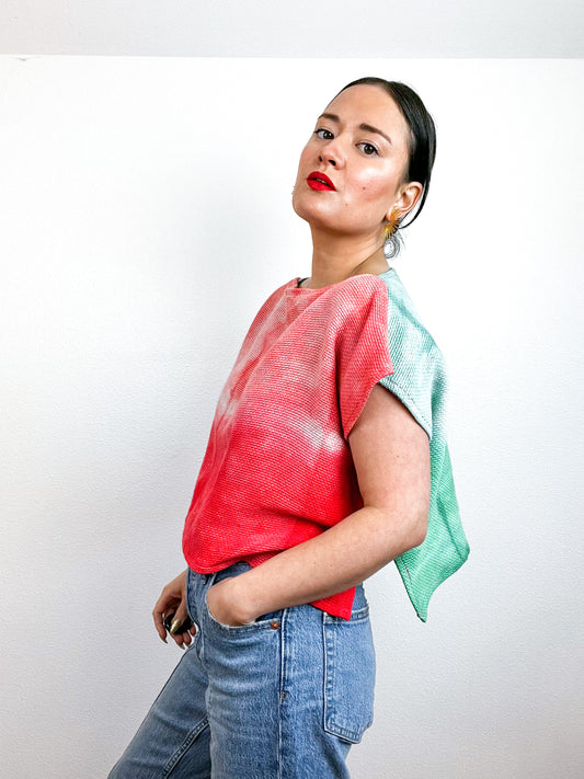 Hand-Dyed Flip Crop Woven Cotton Coral Green
