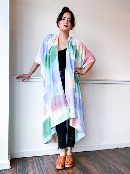 Limited Edition Hand-Dyed High Low Kimono Pastel Watercolor