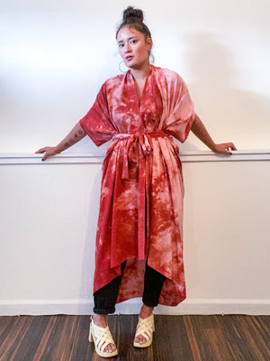 Hand-Dyed High Low Kimono Terracotta Tie
