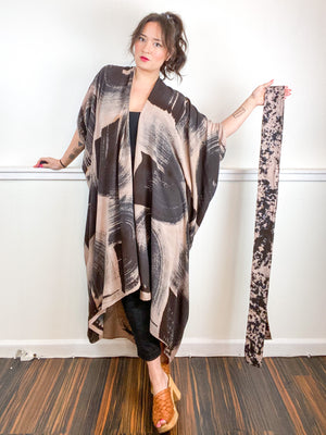 Hand-Dyed High Low Kimono Textured Blush Black Brushstroke