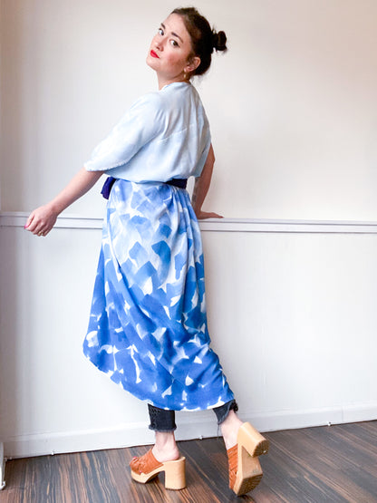 Limited Edition Hand-Dyed High Low Kimono Blue Brush