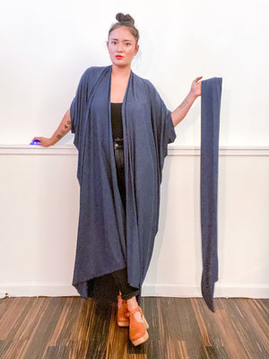 Solid High Low Kimono Heather Navy Knit