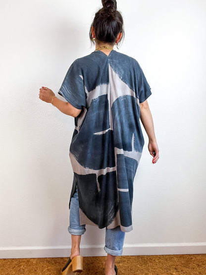 Hand-Dyed Midi Smock Dress Cocoa Graphite Brush