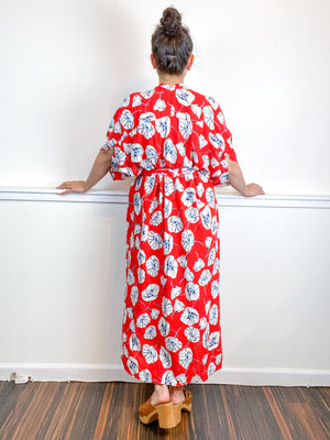 Print High Low Kimono Red Poppies Rayon Challis