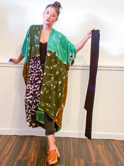 Limited Edition Hand-Dyed High Low Kimono Forest Sea Black Bronze