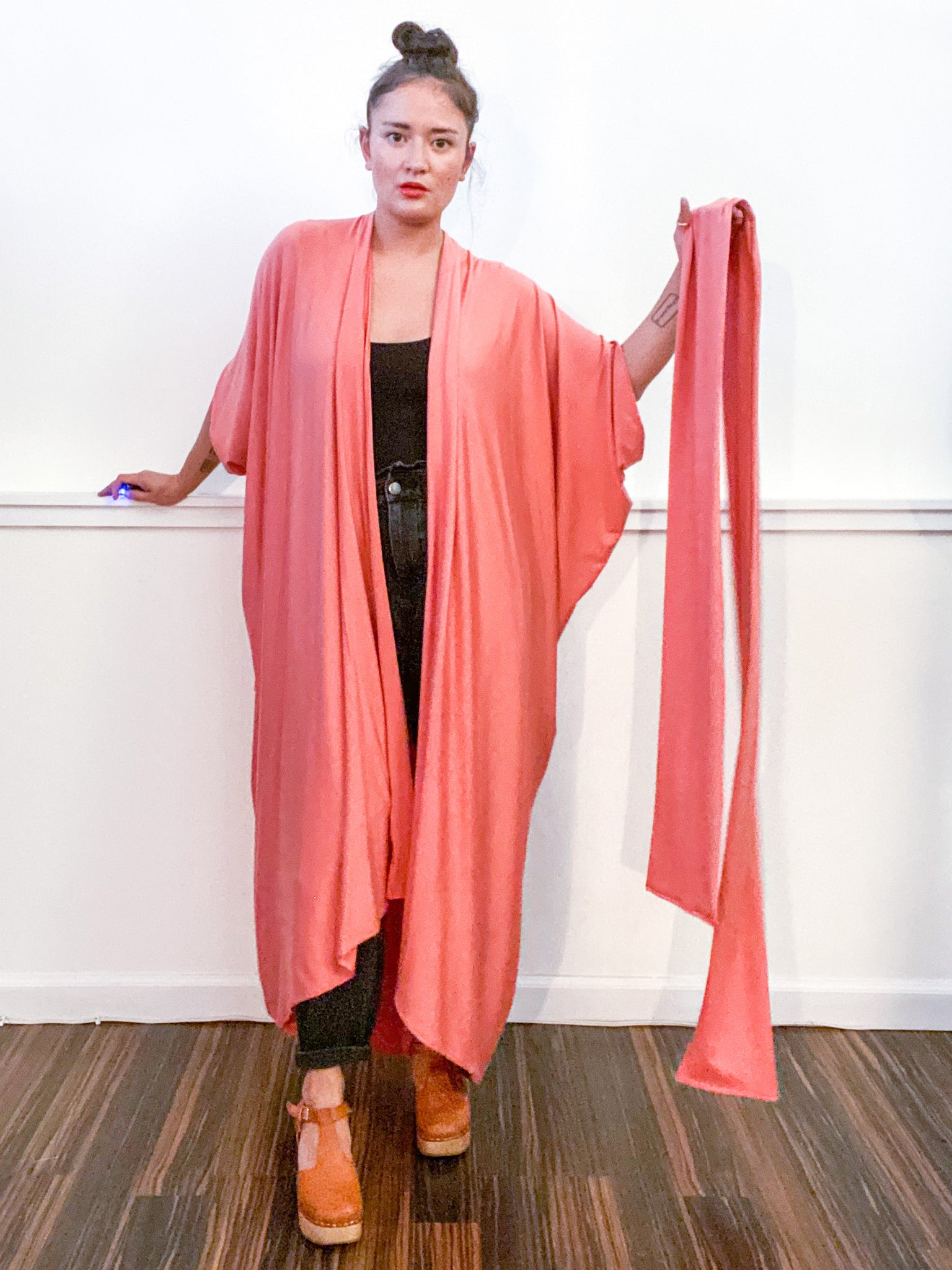 Solid High Low Kimono Terracotta Knit