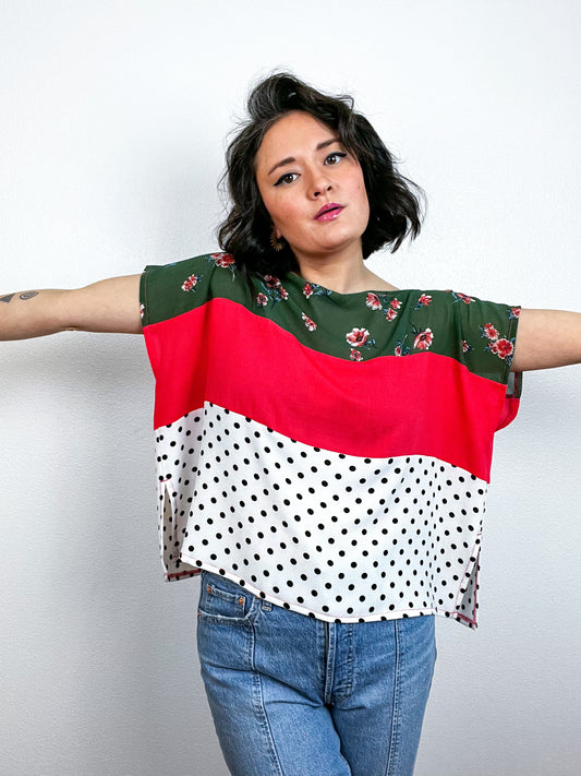 Scrappy Crop Olive Scarlet Floral Dots