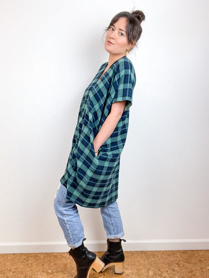Plaid Flannel Smock Dress Navy Sage