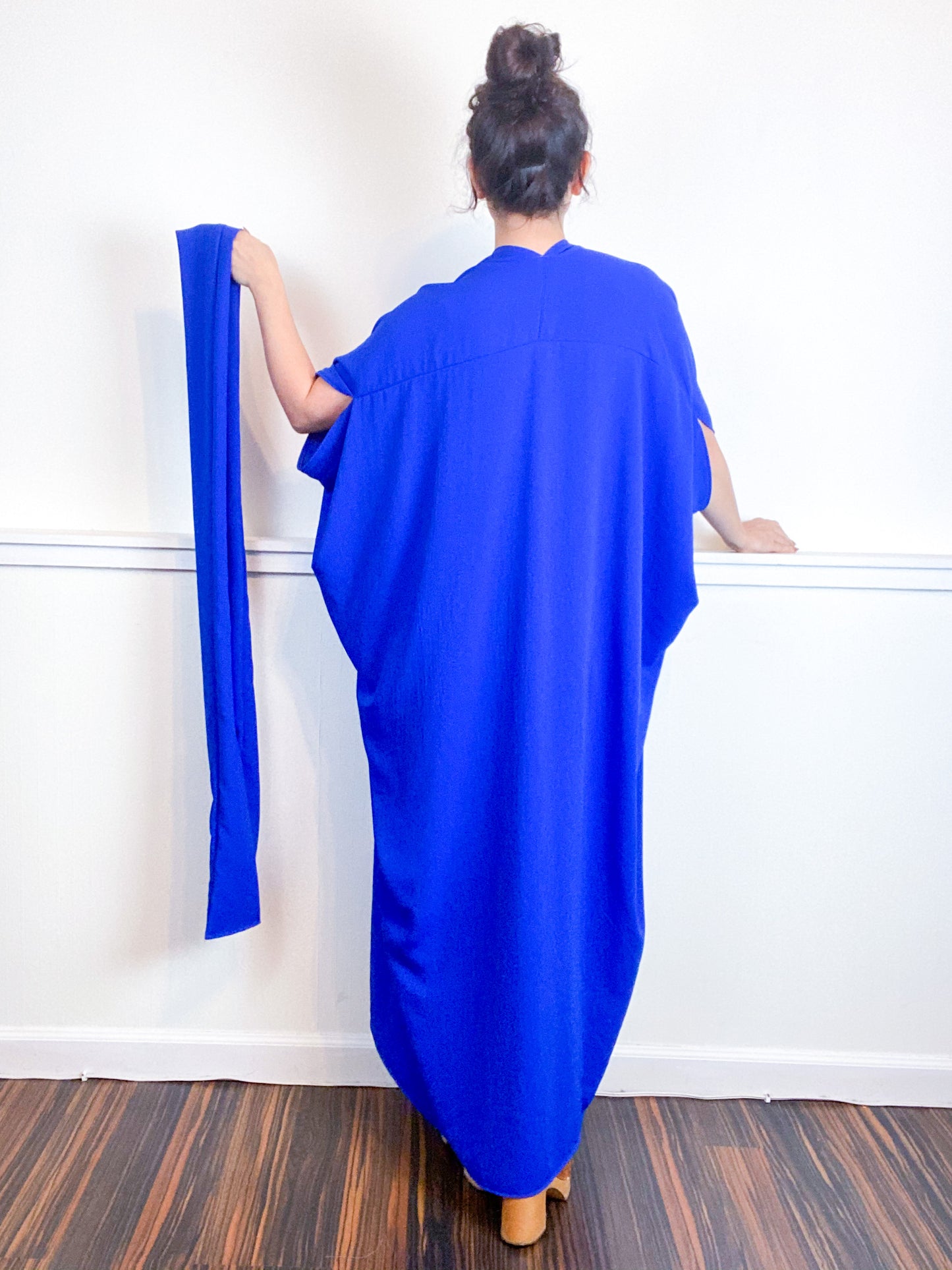 Solid High Low Kimono Royal Blue Double Crepe