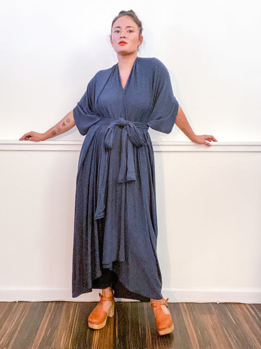Solid High Low Kimono Heather Navy Knit