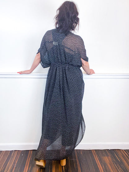 Print High Low Kimono Black Mini Daisy Chiffon