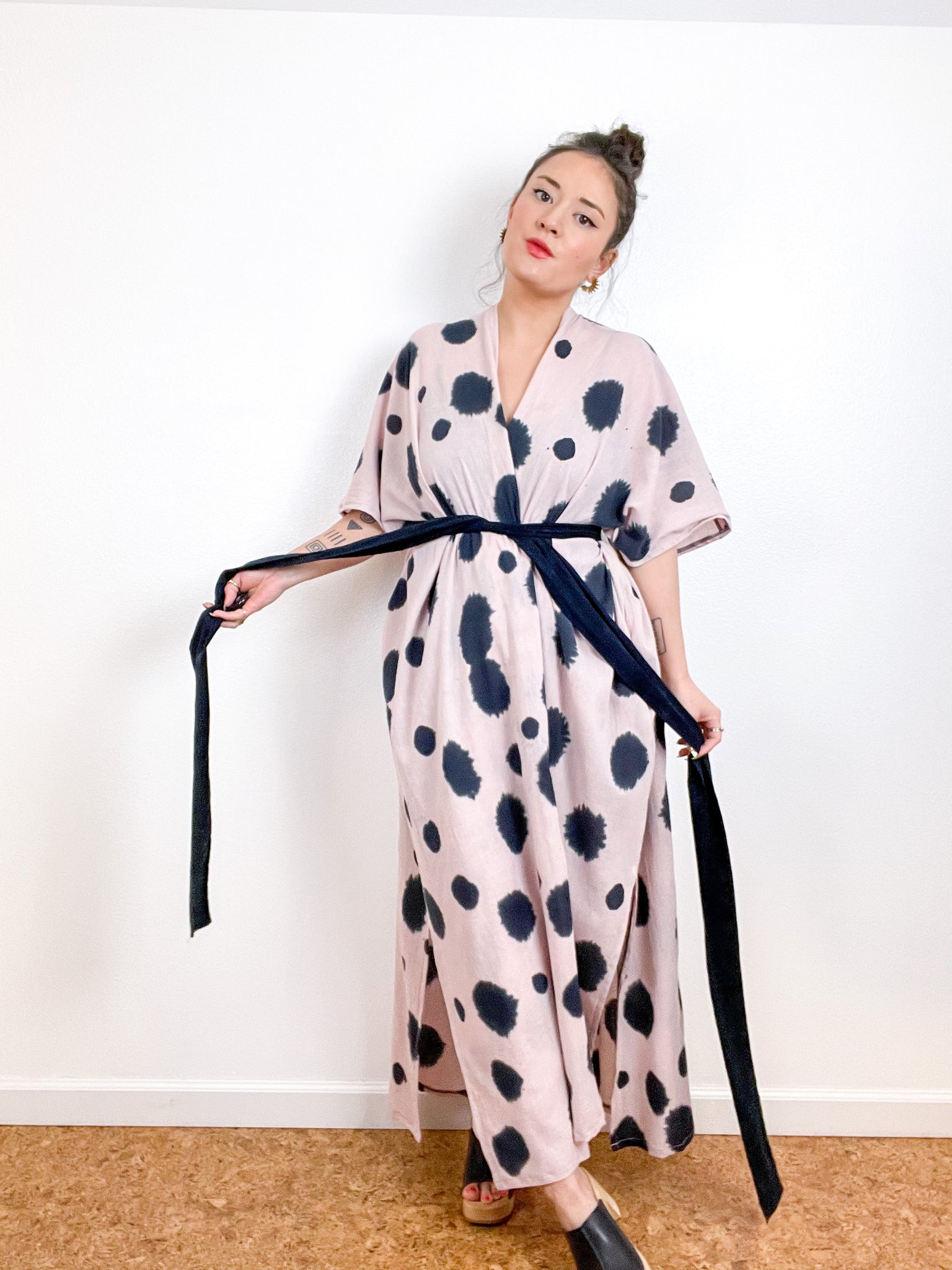Single Gauze Duster Kimono Blush Dots