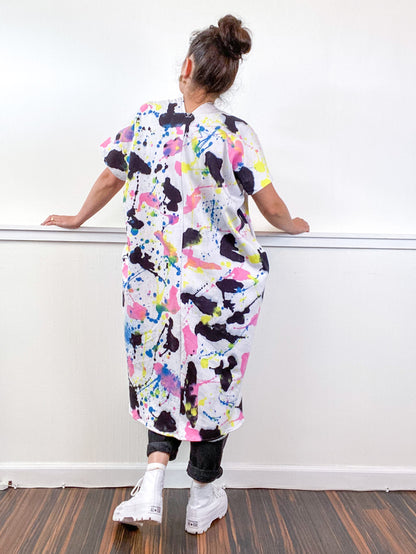 OOAK Hand-Dyed Sweatshirt Smock Dress Size Medium Pink Raven Royal Lemon