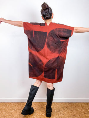 Hand-Dyed Flannel Smock Dress Rust Brushstrokes