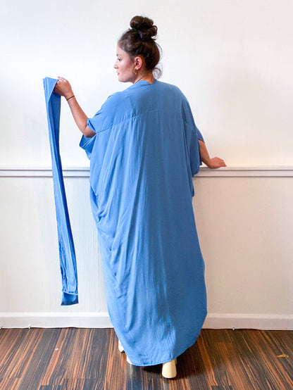 Solid High Low Kimono Powder Blue Rayon Challis