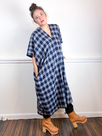 Plaid Smock Dress Classic Navy Midi