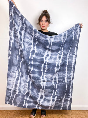 Hand-Dyed Gauze Blanket Scarf Grey Lines