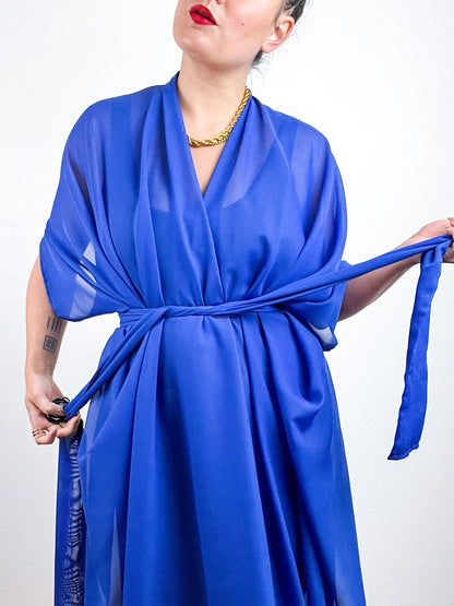 Solid High Low Kimono Royal Blue Chiffon