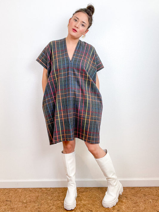 Plaid Flannel Smock Dress Grey Rainbow