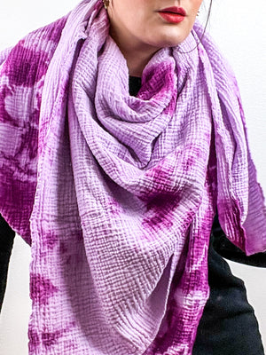 Hand-Dyed Cotton Blanket Scarf Lilac Amethyst Tie