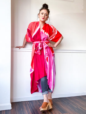 Limited Edition Hand-Dyed High Low Kimono Shape Study Pink Red