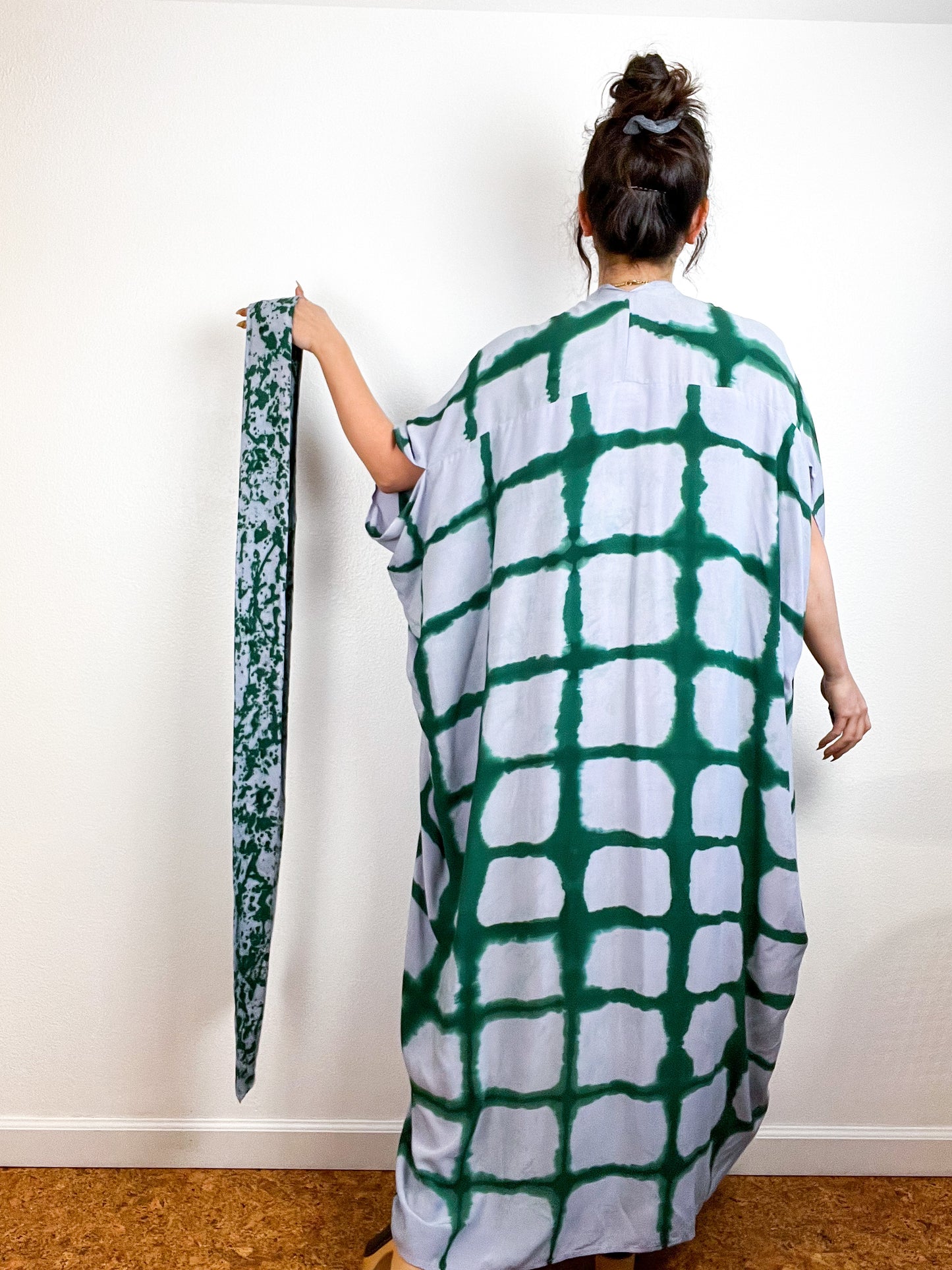 Hand-Dyed High Low Kimono Wisteria Forest Windowpane